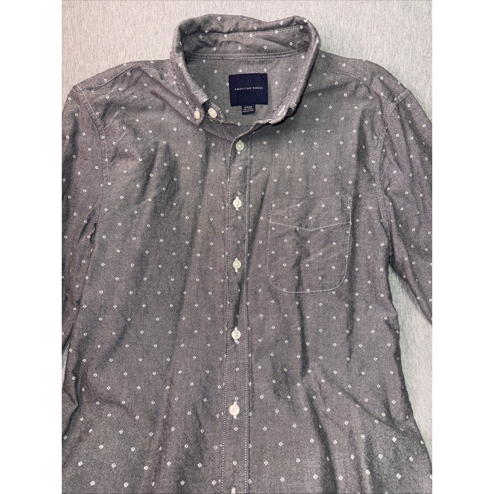 American Eagle Men's small Gray Geometric Print Button Down Long Sleeve Shirt - Picture 7 of 7